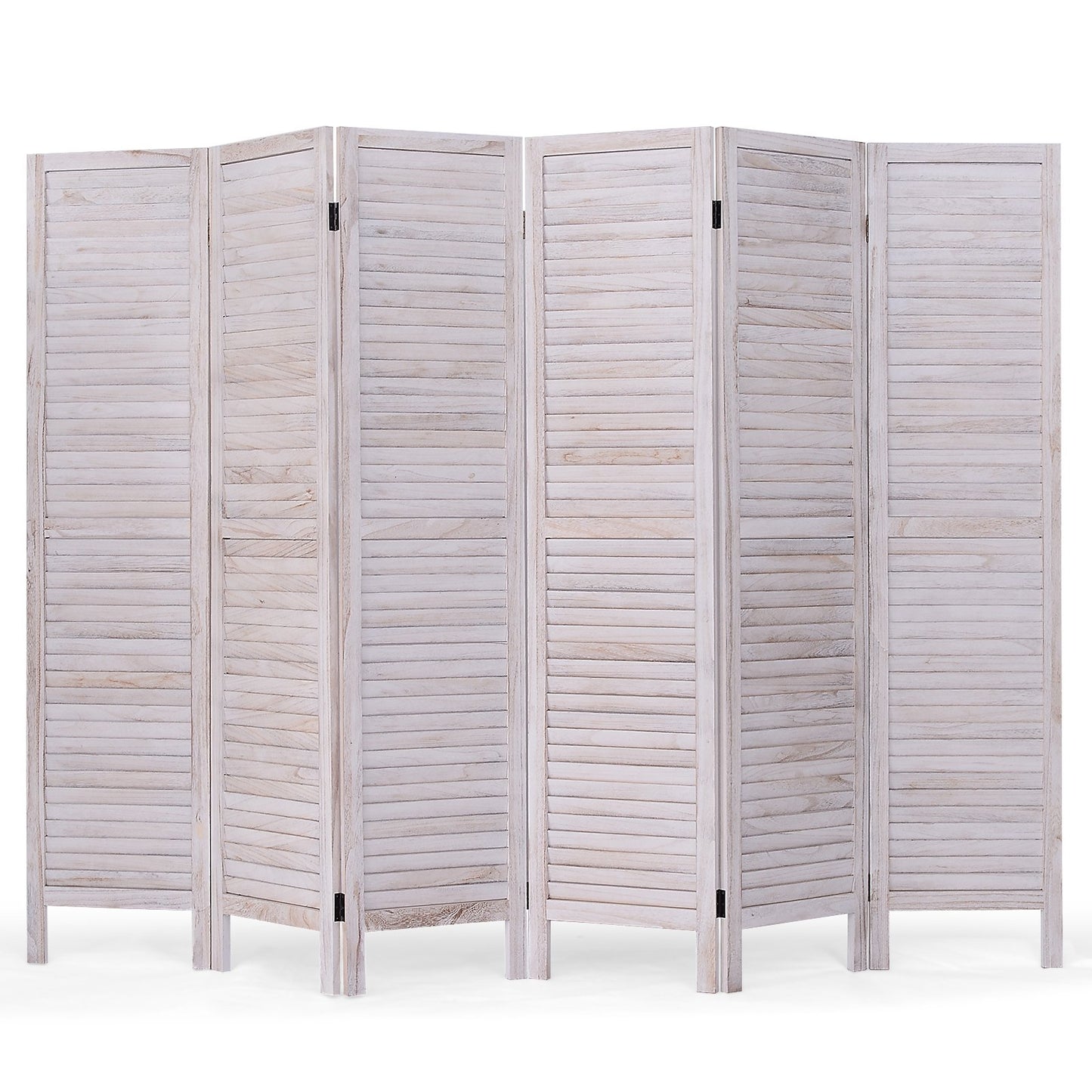 6 Panels Classic Venetian Wooden Slat Room Screen, White Room Dividers   at Gallery Canada