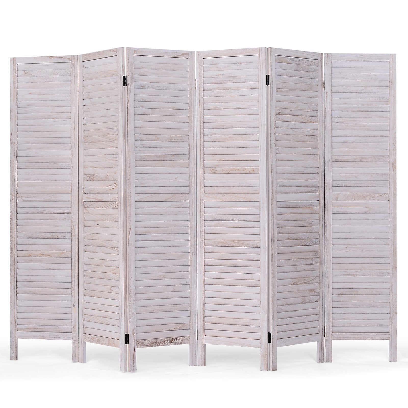 6 Panels Classic Venetian Wooden Slat Room Screen, White - Gallery Canada