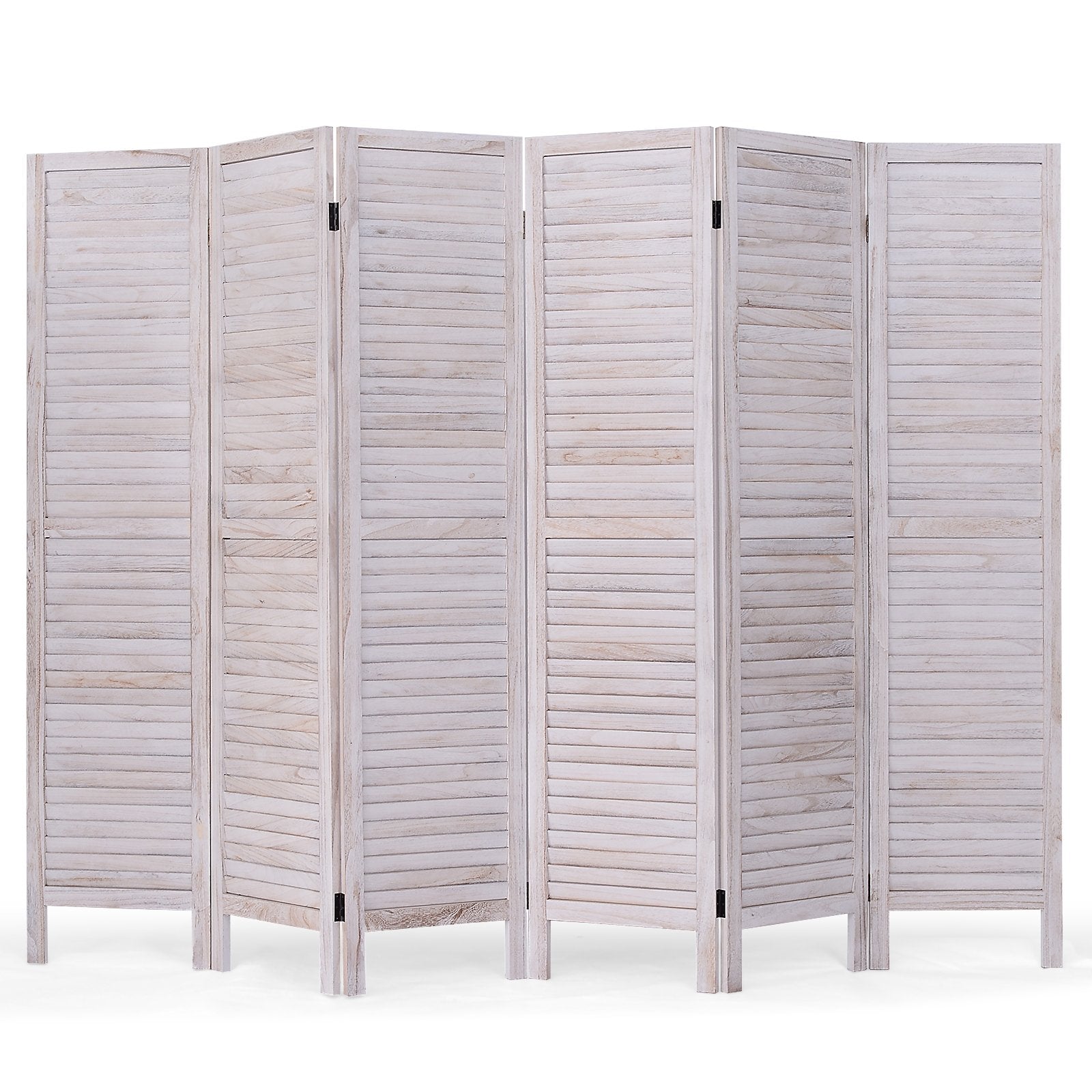 6 Panels Classic Venetian Wooden Slat Room Screen, White Room Dividers   at Gallery Canada