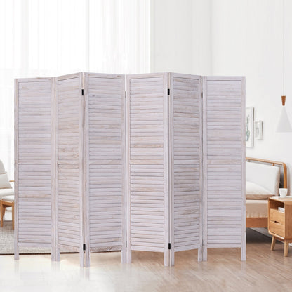 6 Panels Classic Venetian Wooden Slat Room Screen, White Room Dividers   at Gallery Canada