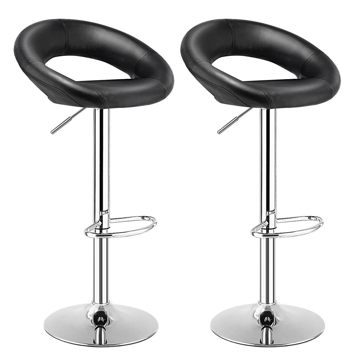 Set Of 2 Bar Stools Adjustable PU Leather Barstools Swivel Pub Chairs, Black Bar Stools   at Gallery Canada