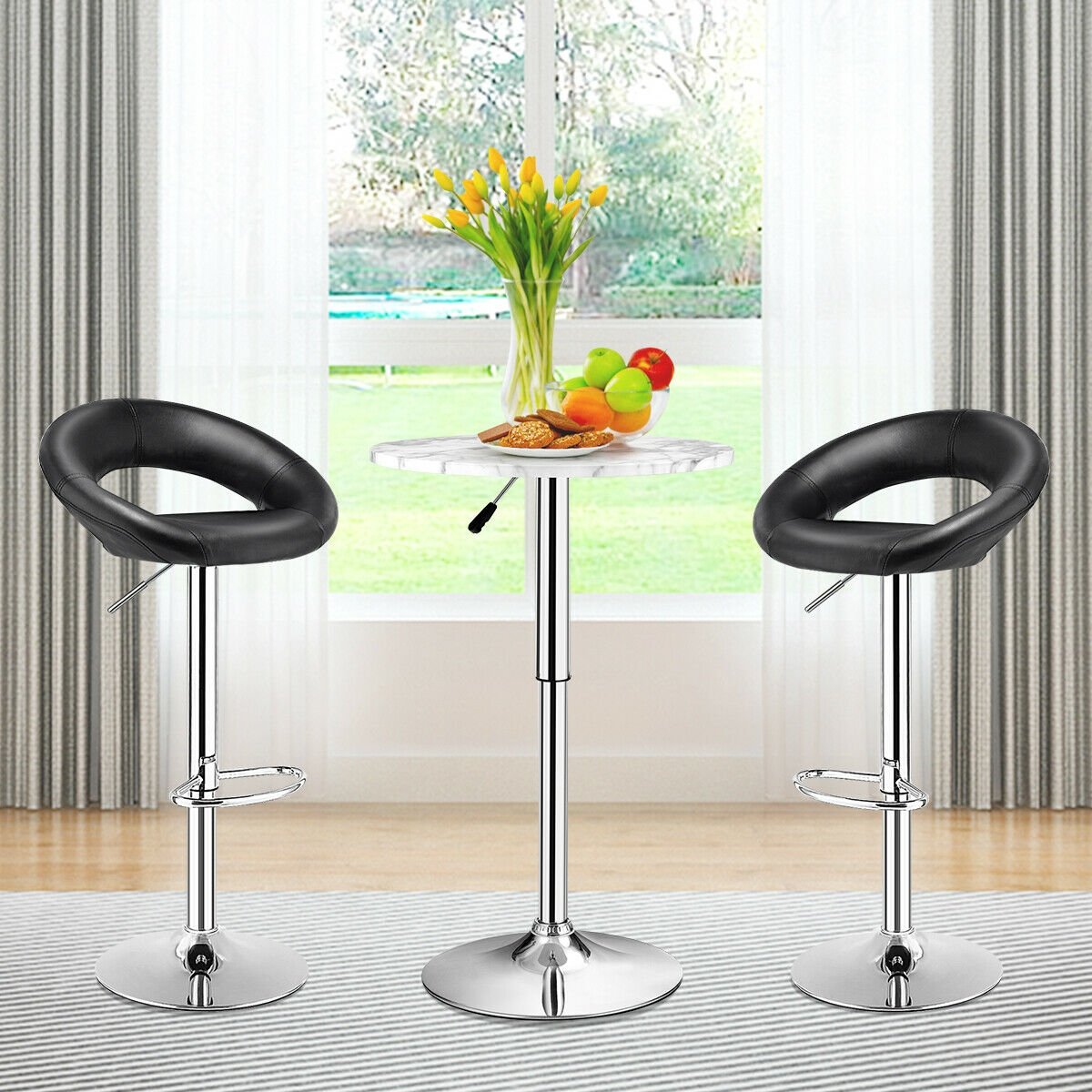 Set Of 2 Bar Stools Adjustable PU Leather Barstools Swivel Pub Chairs, Black Bar Stools   at Gallery Canada