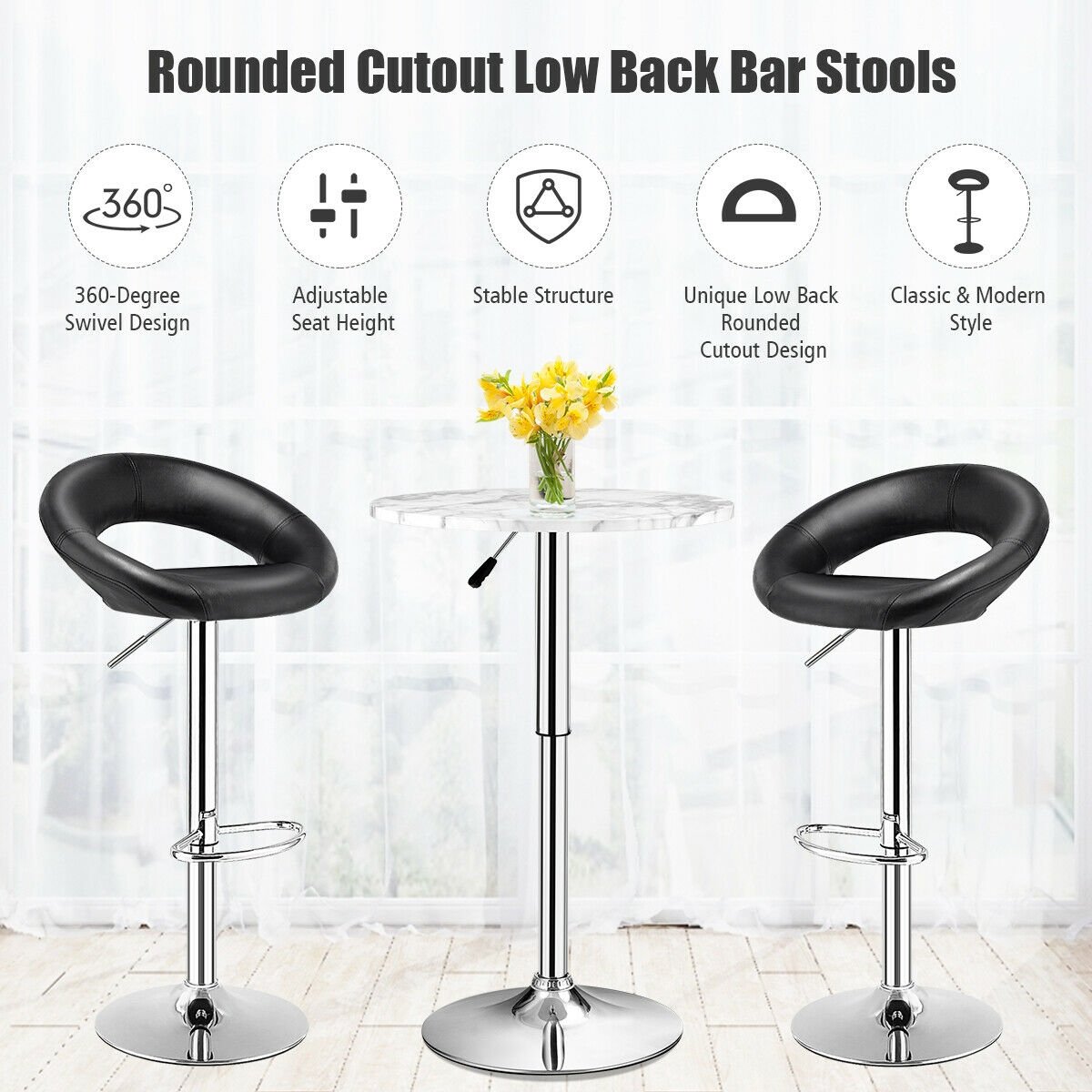 Set Of 2 Bar Stools Adjustable PU Leather Barstools Swivel Pub Chairs, Black Bar Stools   at Gallery Canada