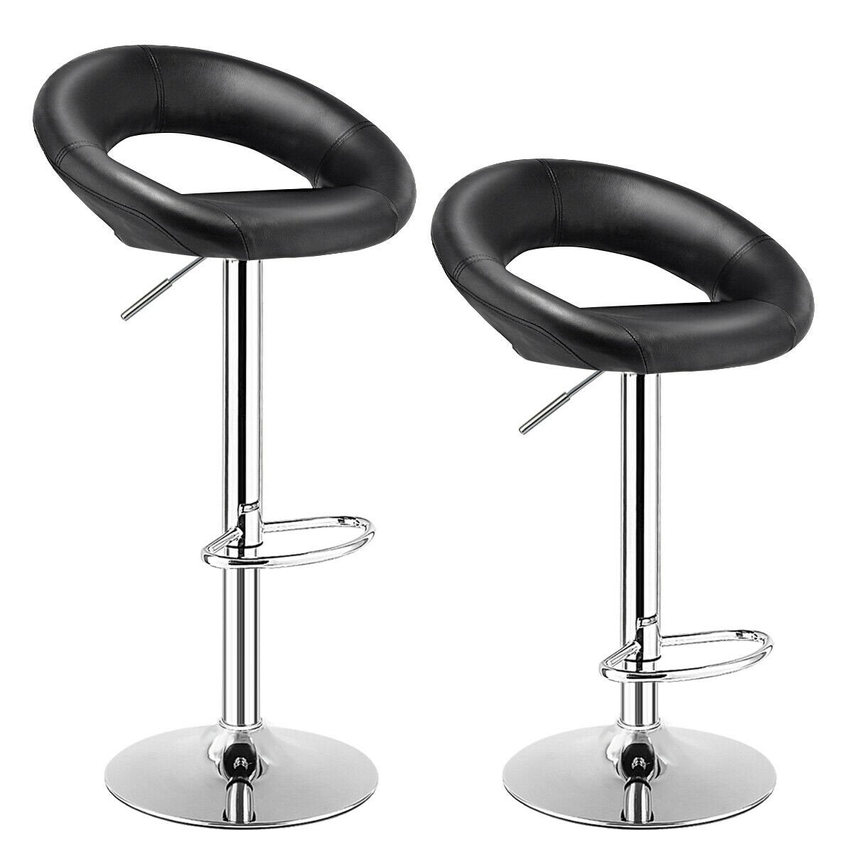 Set Of 2 Bar Stools Adjustable PU Leather Barstools Swivel Pub Chairs, Black Bar Stools   at Gallery Canada