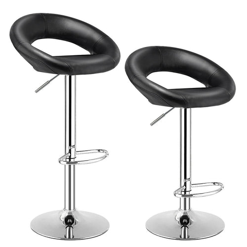 Set Of 2 Bar Stools Adjustable PU Leather Barstools Swivel Pub Chairs, Black