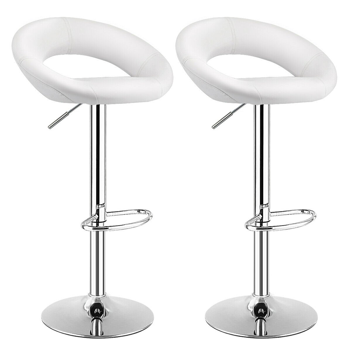 Set Of 2 Bar Stools Adjustable PU Leather Barstools Swivel Pub Chairs, White Bar Stools   at Gallery Canada