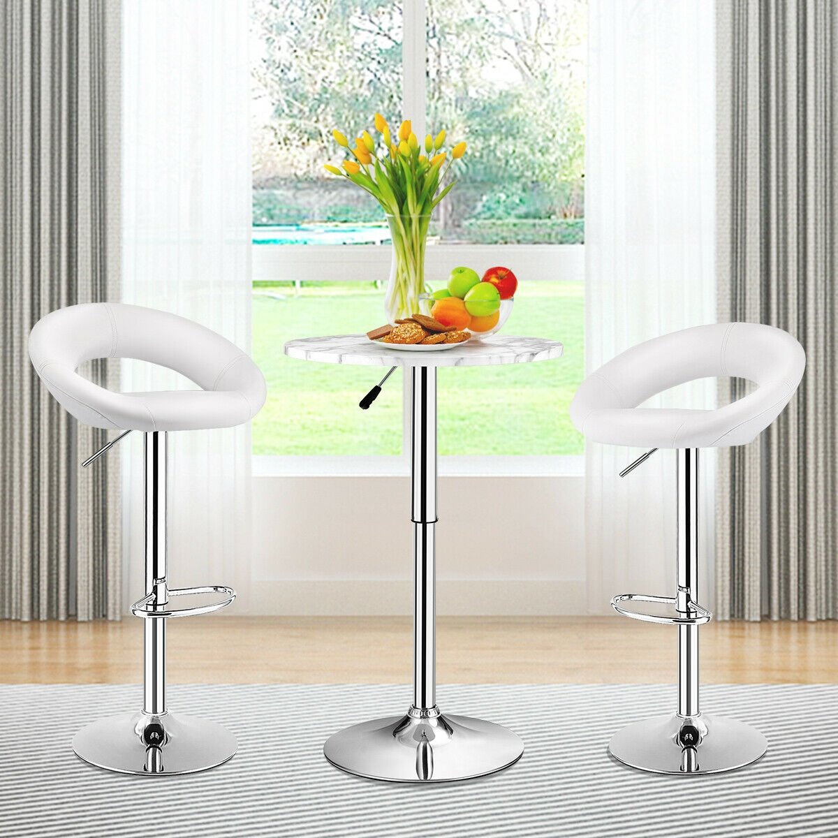 Set Of 2 Bar Stools Adjustable PU Leather Barstools Swivel Pub Chairs, White Bar Stools   at Gallery Canada