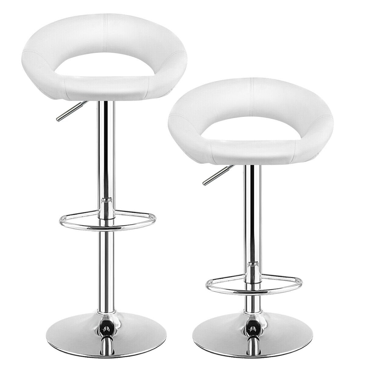 Set Of 2 Bar Stools Adjustable PU Leather Barstools Swivel Pub Chairs, White Bar Stools   at Gallery Canada