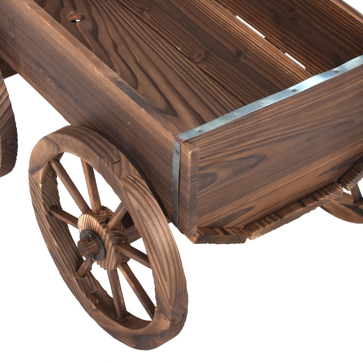 Wood Wagon Planter Pot Stand with Wheels, Natural Raised Garden Beds   at Gallery Canada