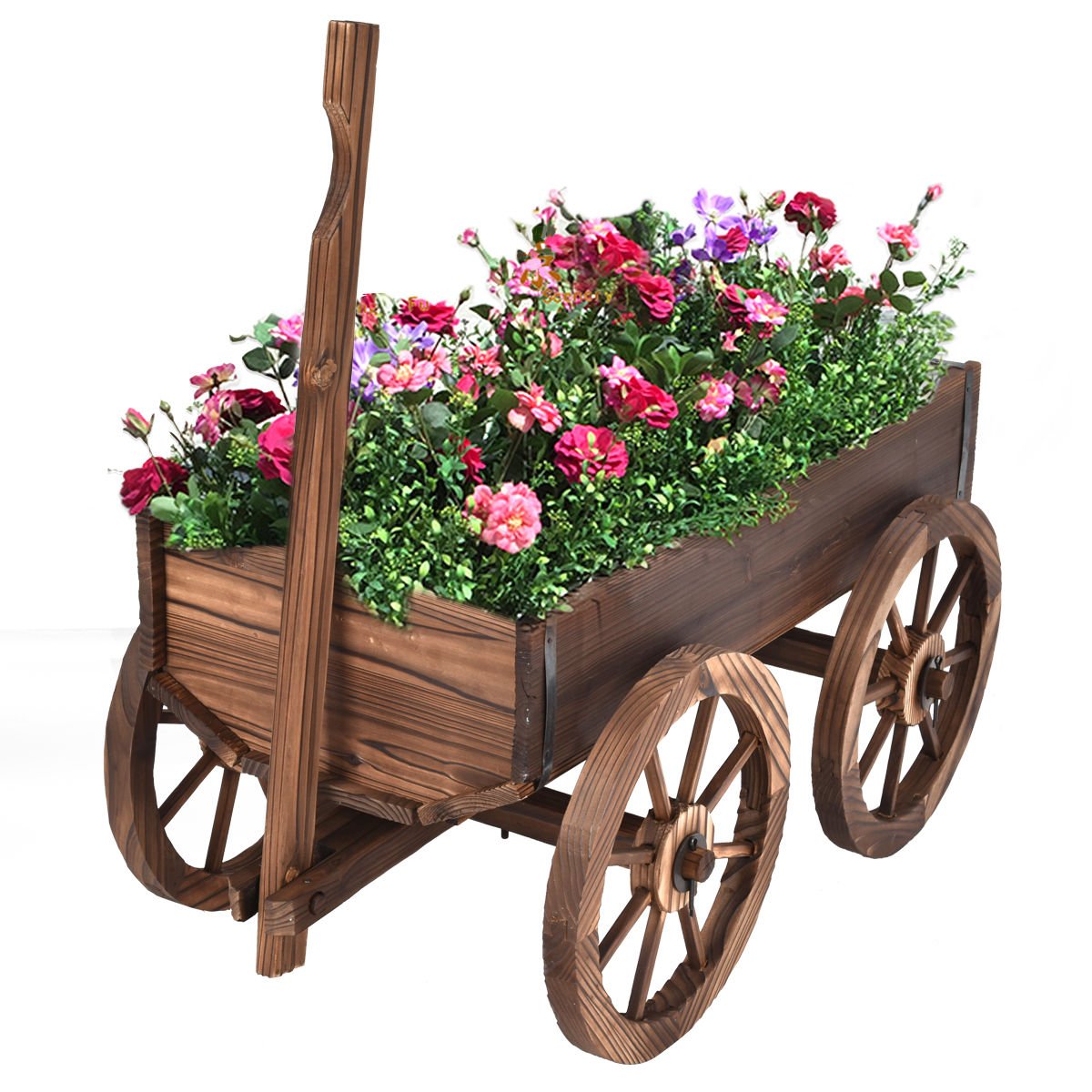 Wood Wagon Planter Pot Stand with Wheels, Natural Raised Garden Beds   at Gallery Canada