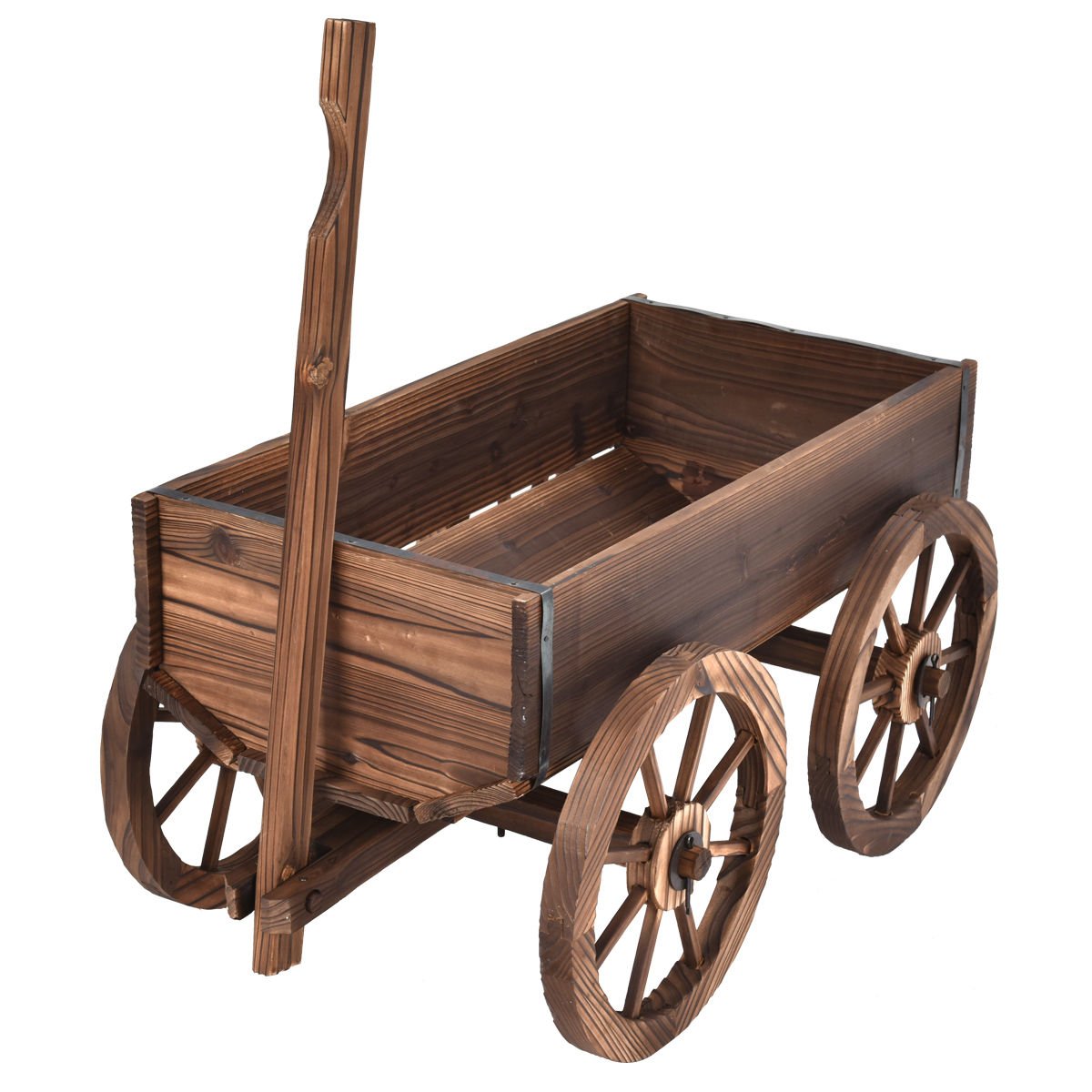 Wood Wagon Planter Pot Stand with Wheels, Natural Raised Garden Beds   at Gallery Canada