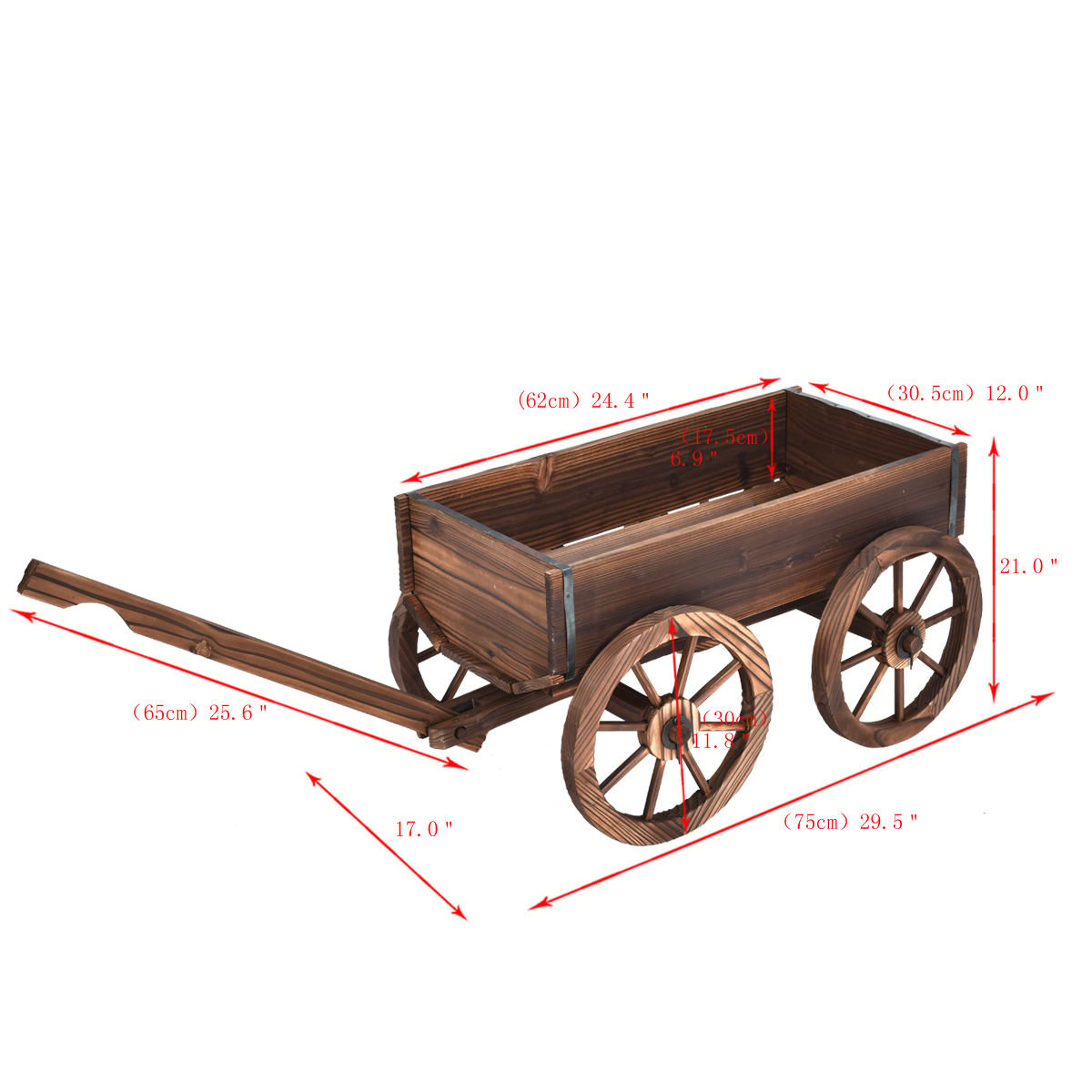 Wood Wagon Planter Pot Stand with Wheels, Natural Raised Garden Beds   at Gallery Canada