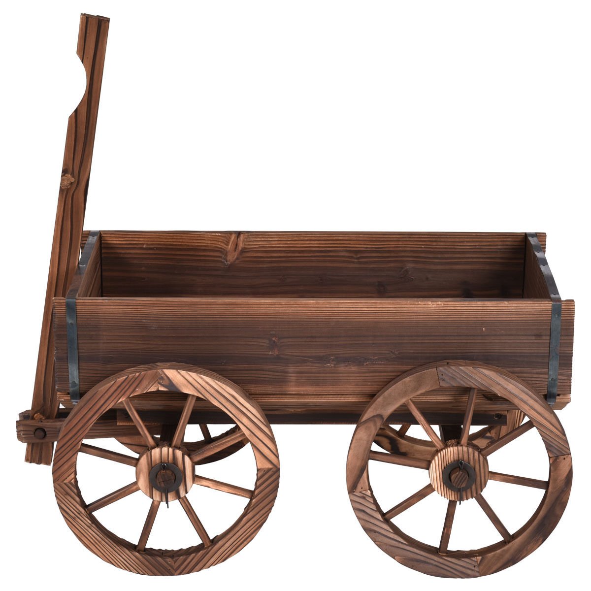 Wood Wagon Planter Pot Stand with Wheels, Natural Raised Garden Beds   at Gallery Canada