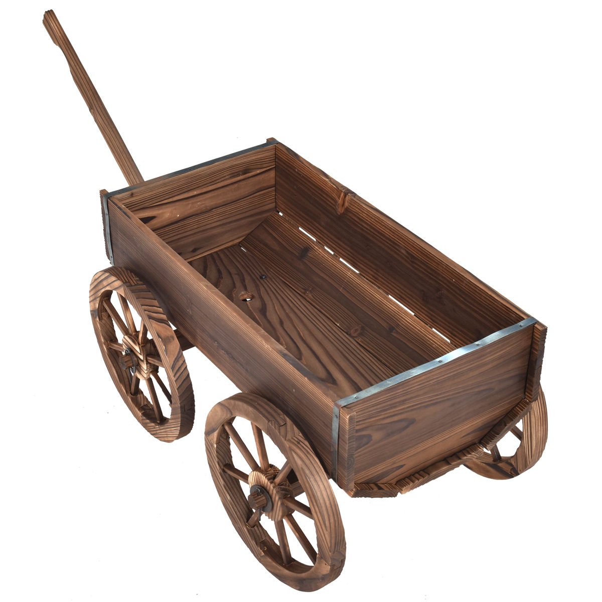 Wood Wagon Planter Pot Stand with Wheels, Natural Raised Garden Beds   at Gallery Canada