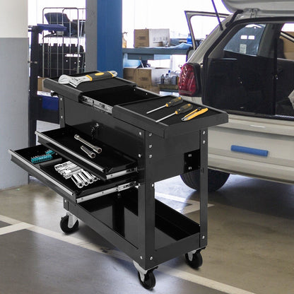 Rolling Mechanics Tool Cart Slide Top Utility Storage Cabinet Organizer 2 Drawers, Black - Gallery Canada