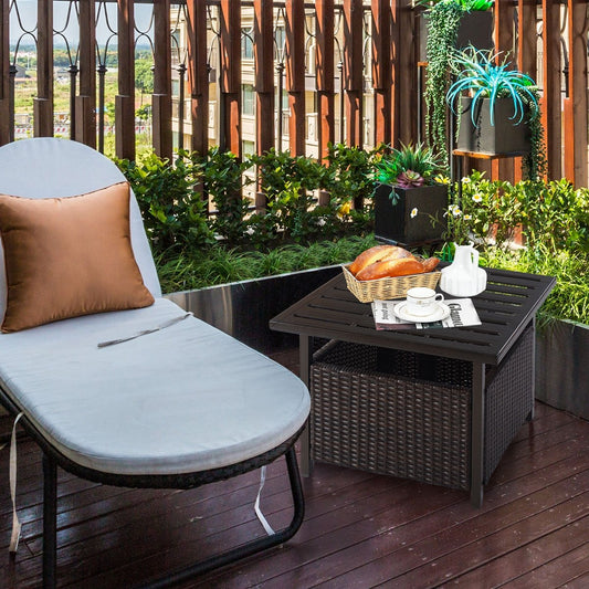 Outdoor Patio Rattan Wicker Steel Side Deck Table, Brown Patio Tables   at Gallery Canada