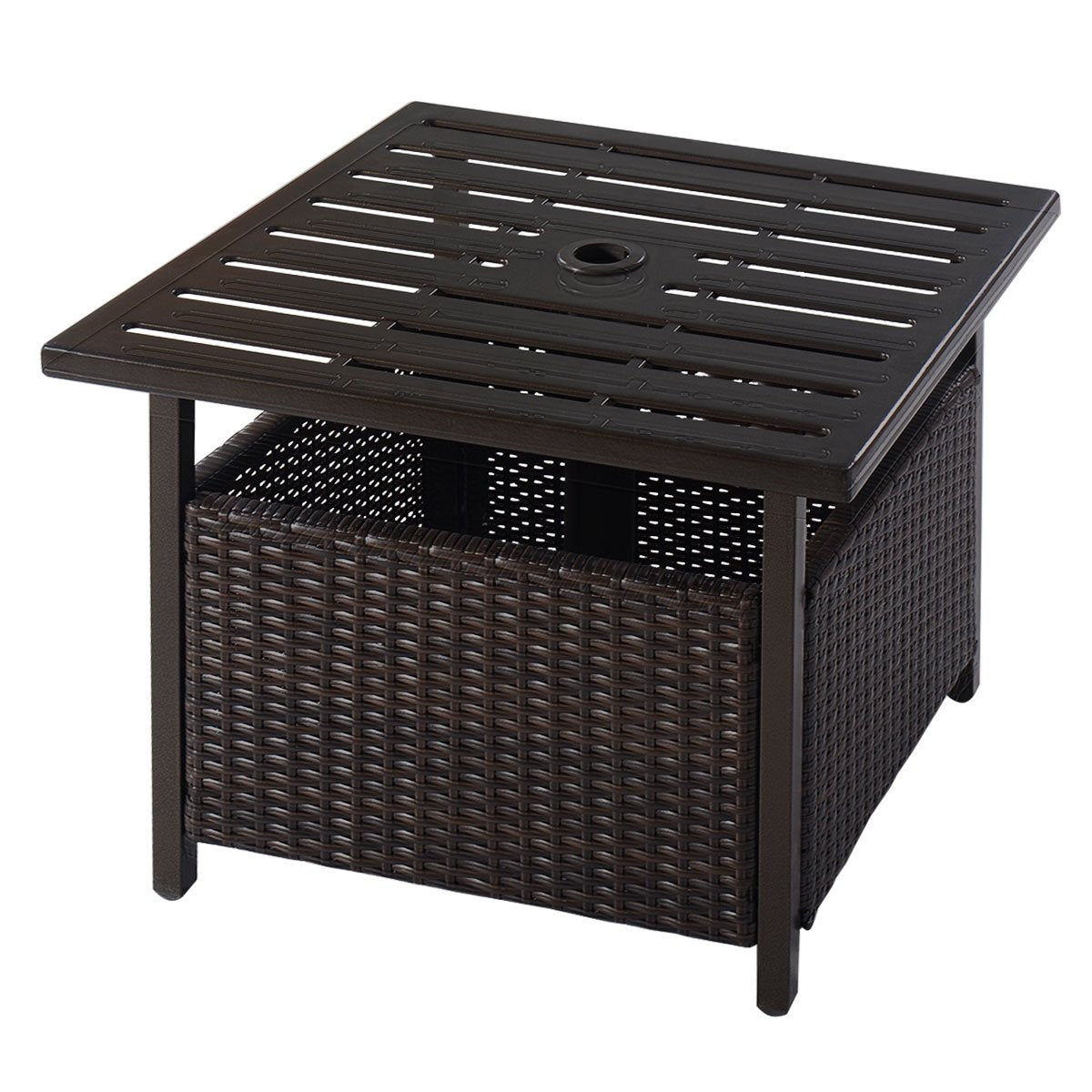 Outdoor Patio Rattan Wicker Steel Side Deck Table, Brown Patio Tables   at Gallery Canada