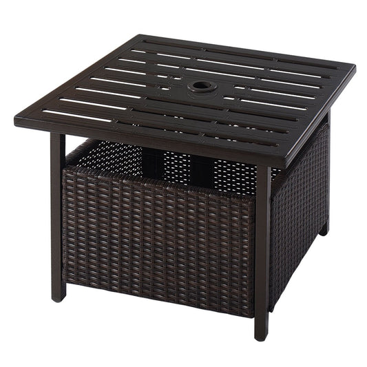 Outdoor Patio Rattan Wicker Steel Side Deck Table, Brown - Gallery Canada