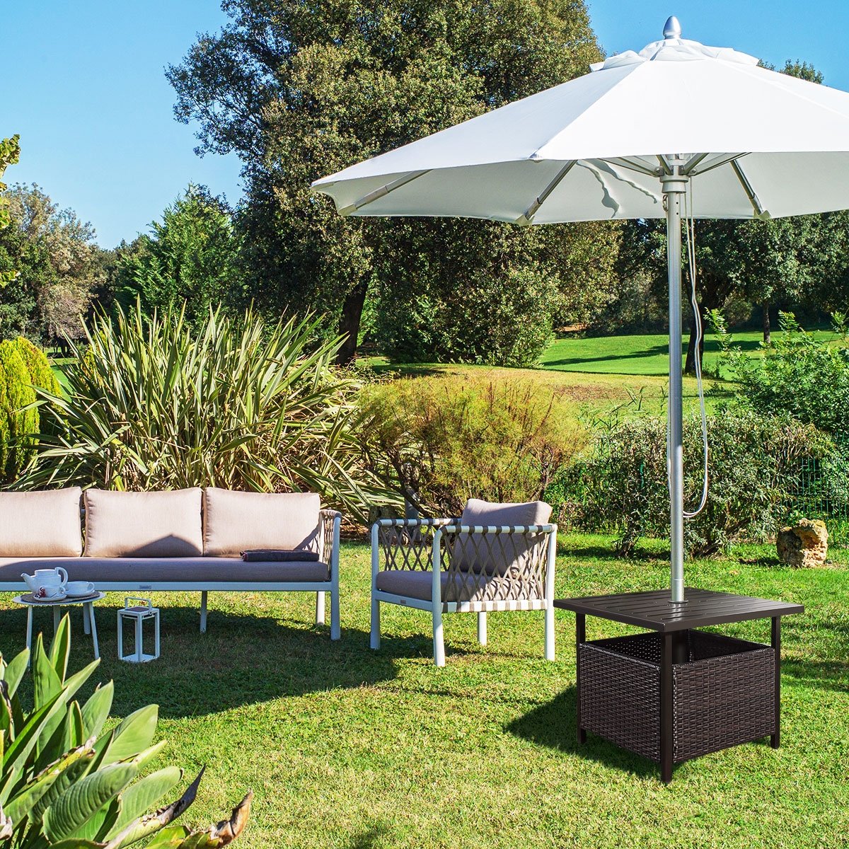 Outdoor Patio Rattan Wicker Steel Side Deck Table, Brown Patio Tables   at Gallery Canada