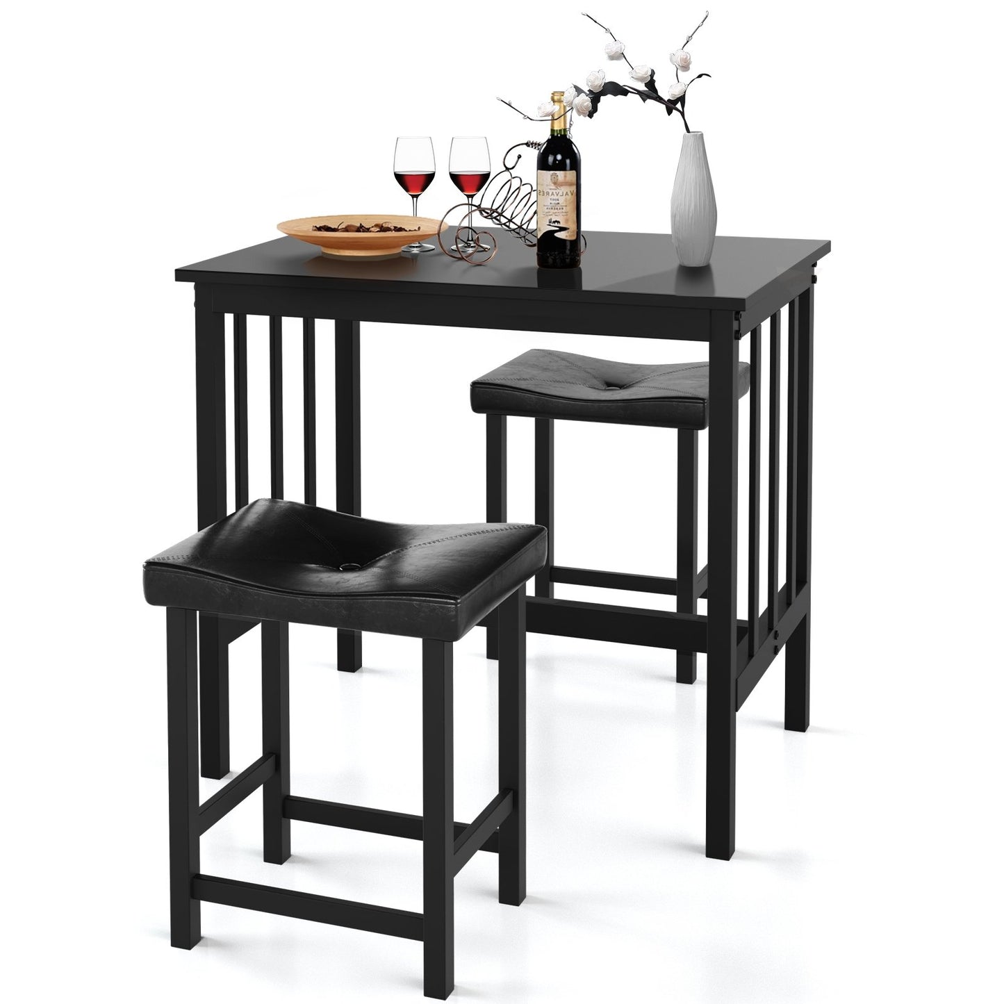 3 Pieces Modern Counter Height Dining Set, Black - Gallery Canada