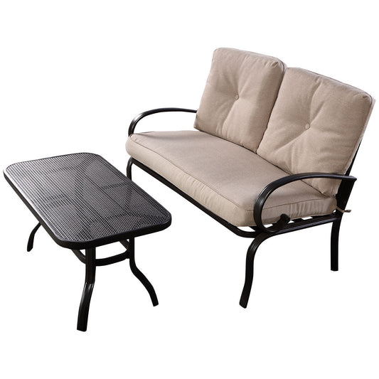 2 Pieces Patio Outdoor Cushioned Coffee Table Seat, Beige - Gallery Canada