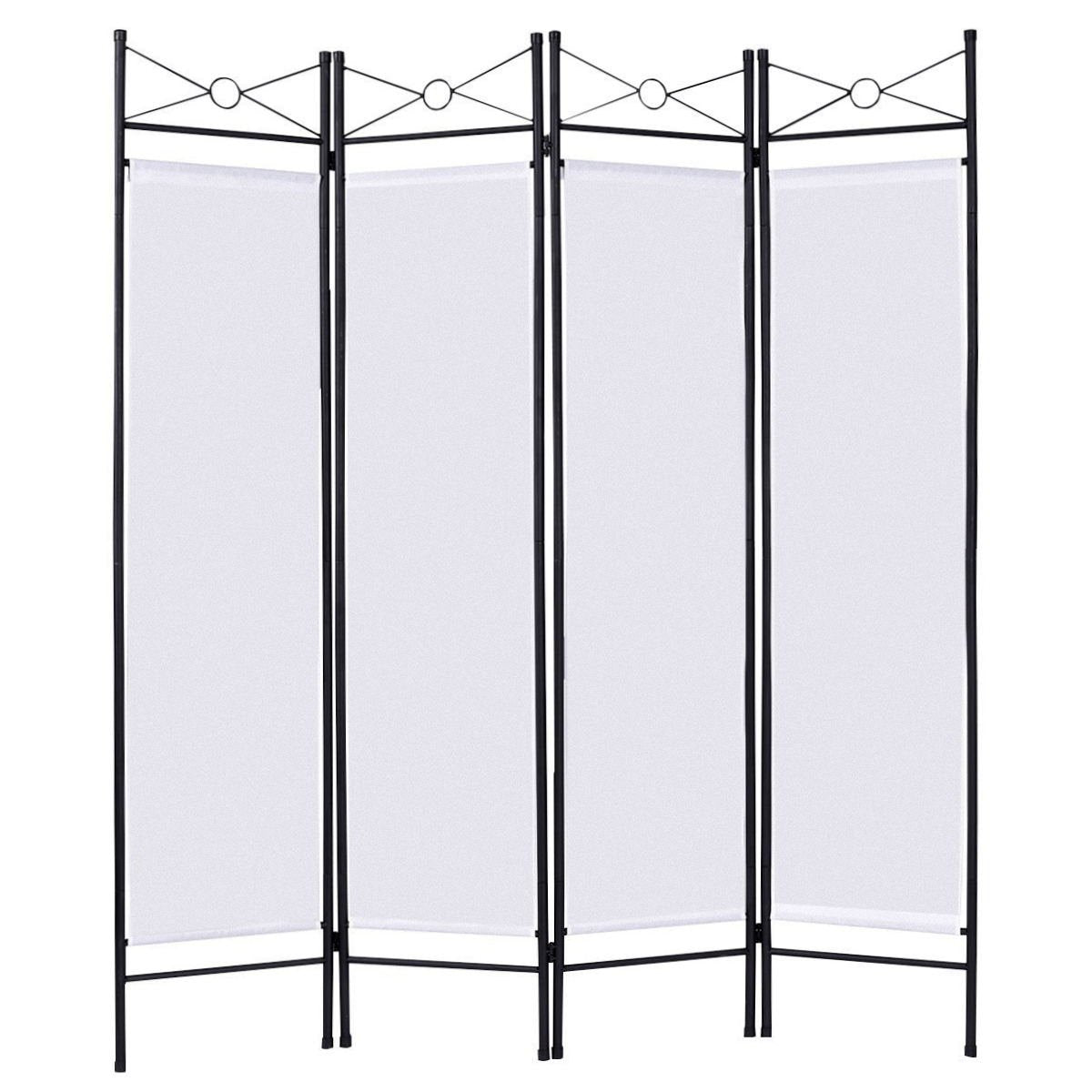 4 Panels Metal Frame Room Private Folding Screen, White Room Dividers   at Gallery Canada