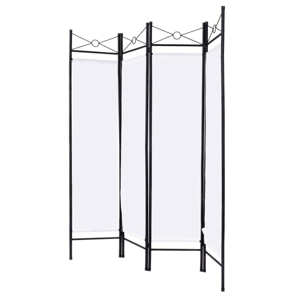 4 Panels Metal Frame Room Private Folding Screen, White Room Dividers   at Gallery Canada