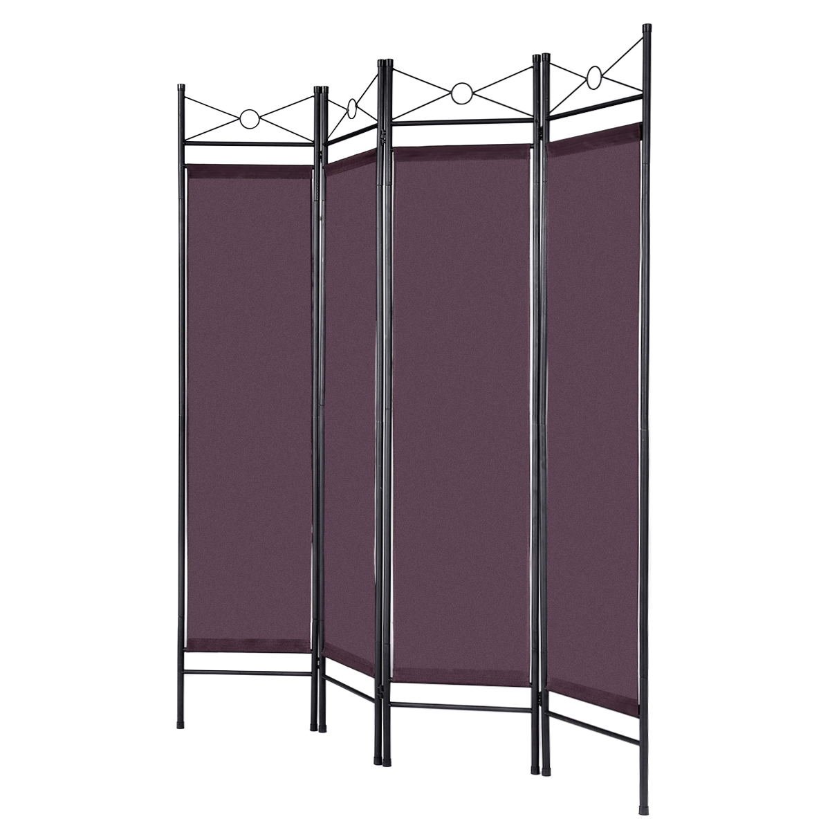 4 Panels Metal Frame Room Private Folding Screen, Brown Room Dividers   at Gallery Canada