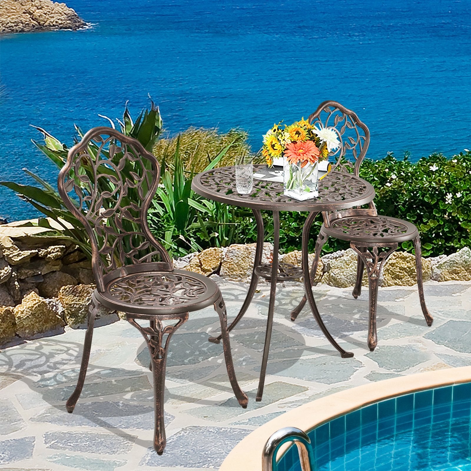 3 Pieces Cast Aluminum Bistro Set, Bronze Patio Conversation Sets at Gallery Canada
