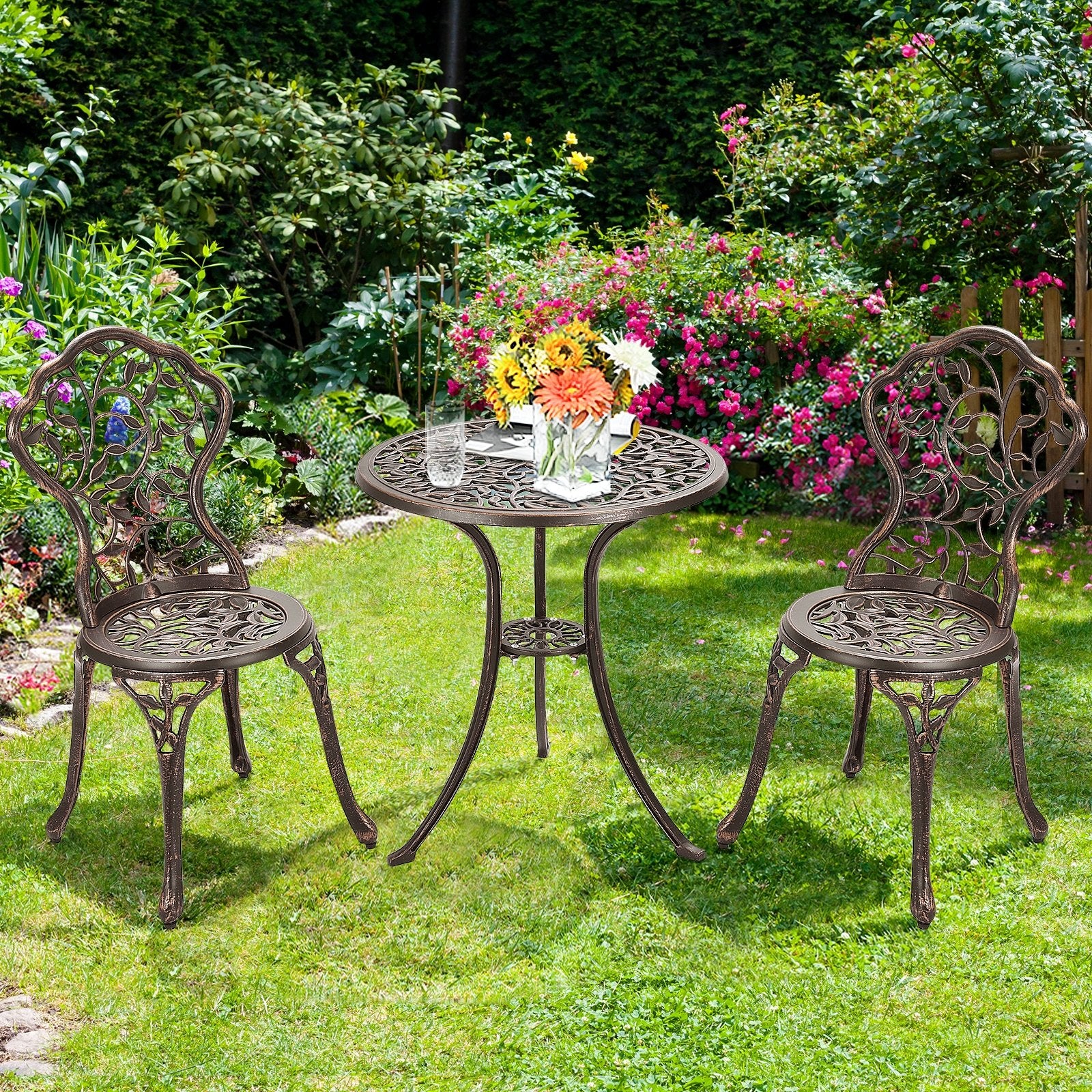 3 Pieces Cast Aluminum Bistro Set, Bronze Patio Conversation Sets at Gallery Canada