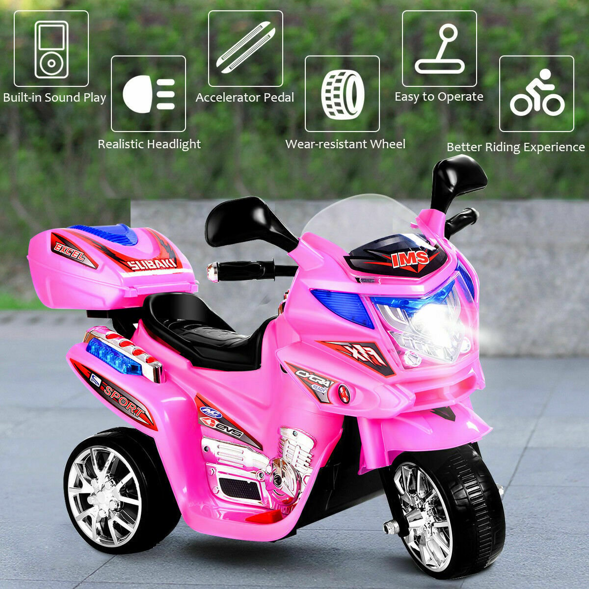 6V Powered 3 Wheels Kids Electric Ride-on Toy Motorcycle, Pink Powered Ride On Toys   at Gallery Canada