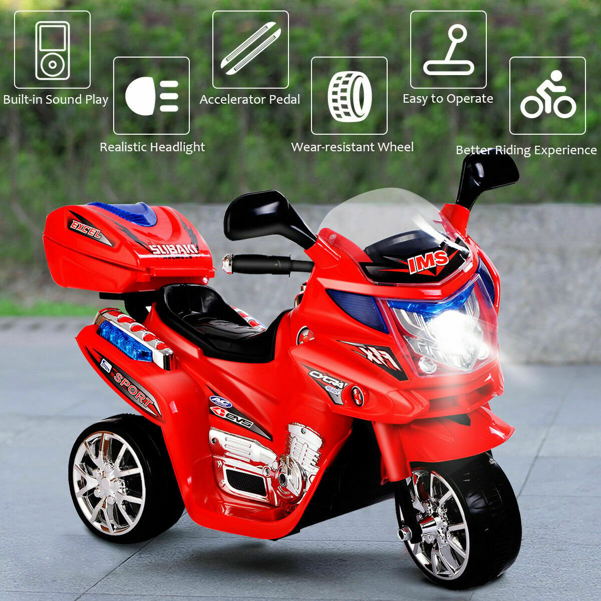 6V Powered 3 Wheels Kids Electric Ride-on Toy Motorcycle, Red Powered Ride On Toys at Gallery Canada