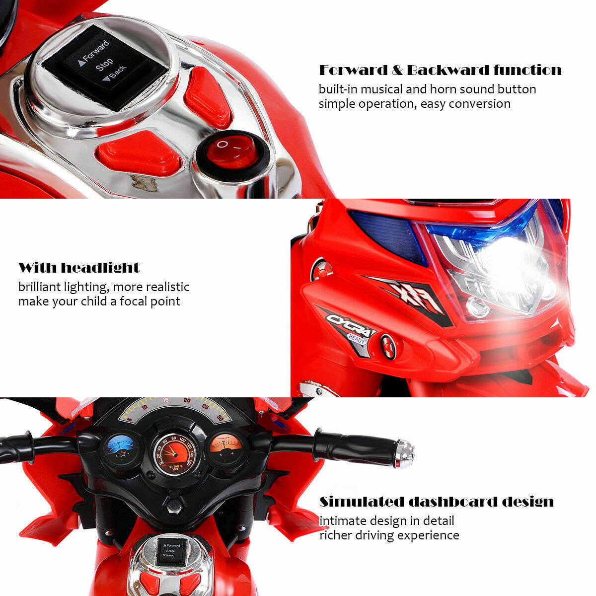 6V Powered 3 Wheels Kids Electric Ride-on Toy Motorcycle, Red Powered Ride On Toys at Gallery Canada