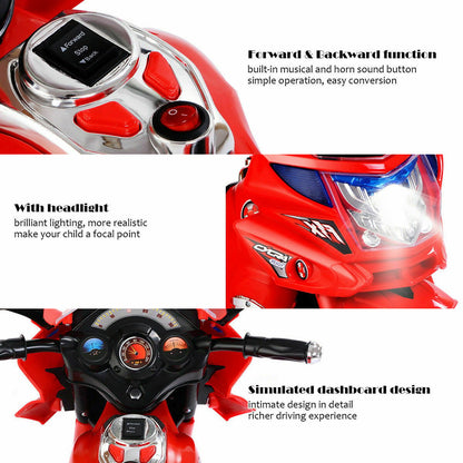 6V Powered 3 Wheels Kids Electric Ride-on Toy Motorcycle, Red Powered Ride On Toys at Gallery Canada