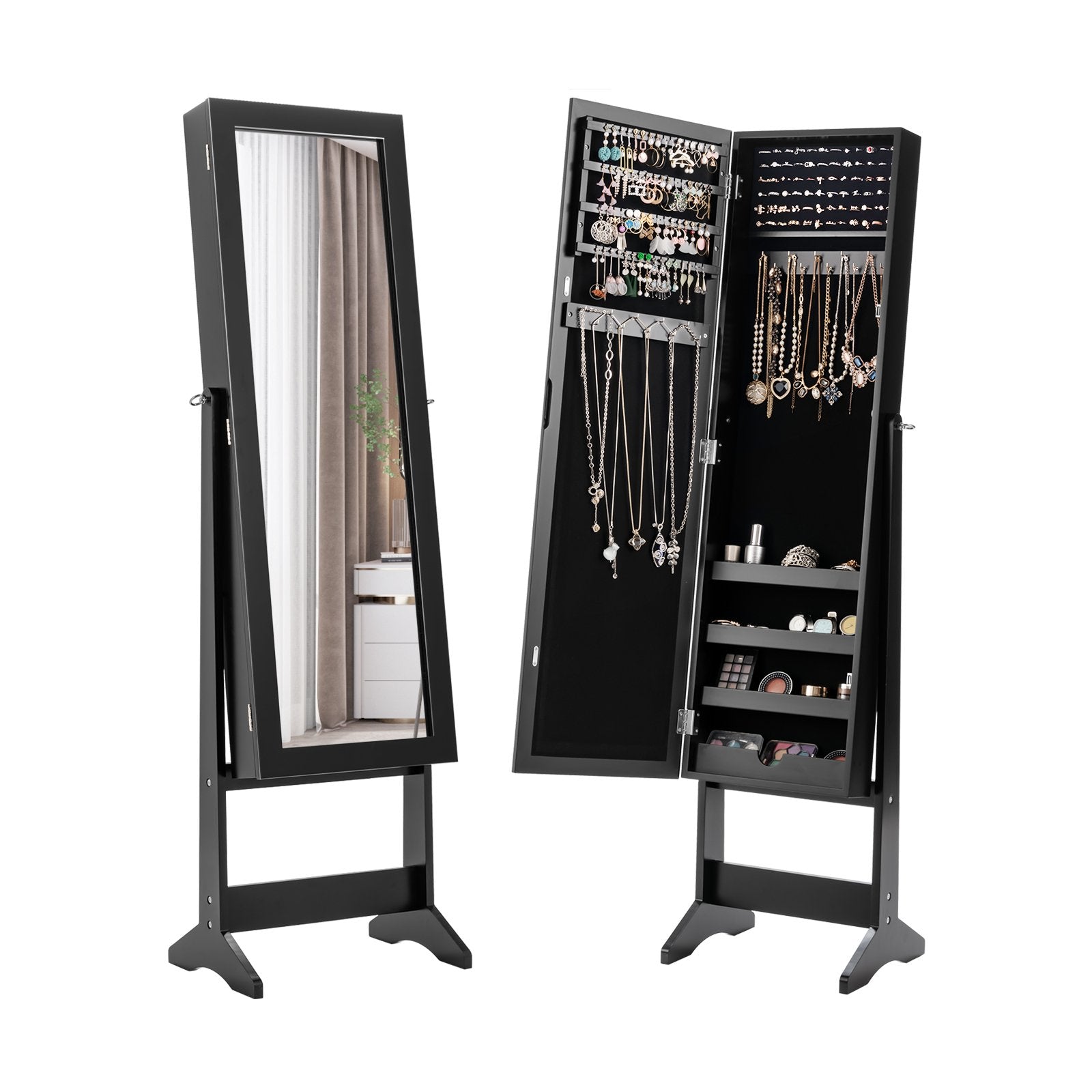 New Mirrored Jewelry Cabinet Armoire Mirror Organizer Storage Box Ring w/ Stand, Black Jewelry Armoires   at Gallery Canada