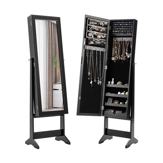 New Mirrored Jewelry Cabinet Armoire Mirror Organizer Storage Box Ring w/ Stand, Black Jewelry Armoires Black  at Gallery Canada