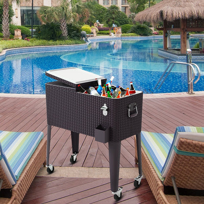 80QT Outdoor Party Portable Rattan Rolling Cooler Cart, Brown Patio Bar Furniture   at Gallery Canada