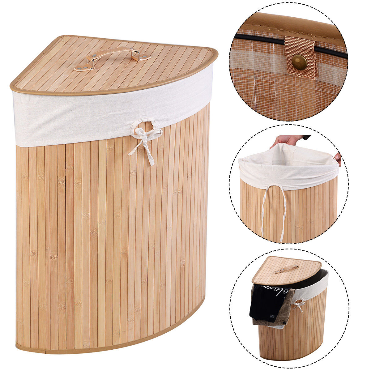 Corner Bamboo Hamper Laundry Basket, Natural Laundry Baskets   at Gallery Canada