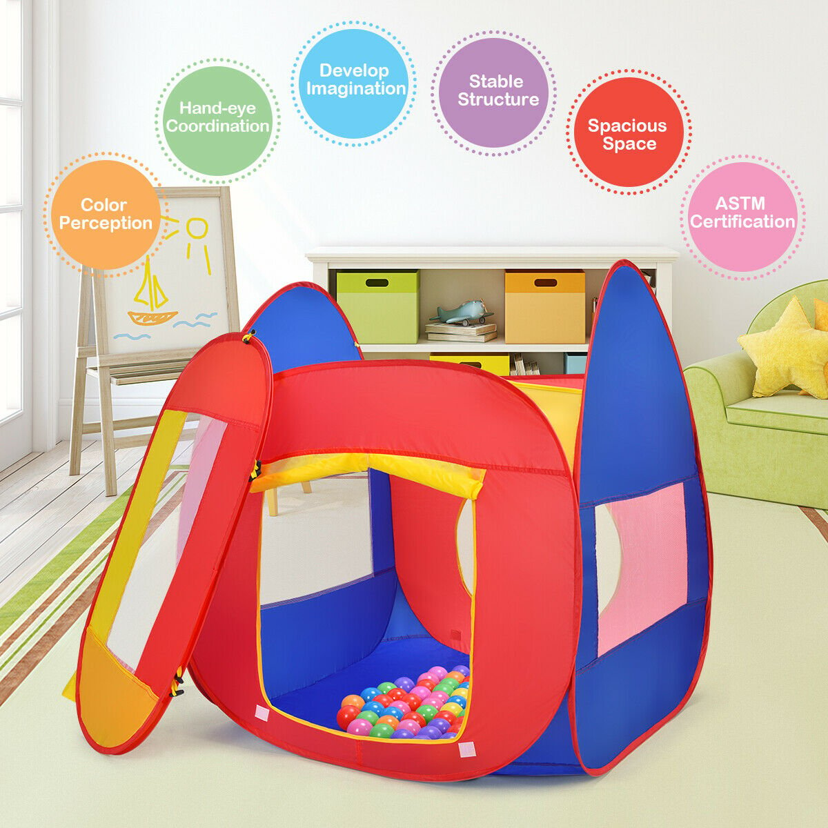 Portable Kid Play House Toy Tent with 100 Balls, Multicolor Play Tents & Playhouse   at Gallery Canada