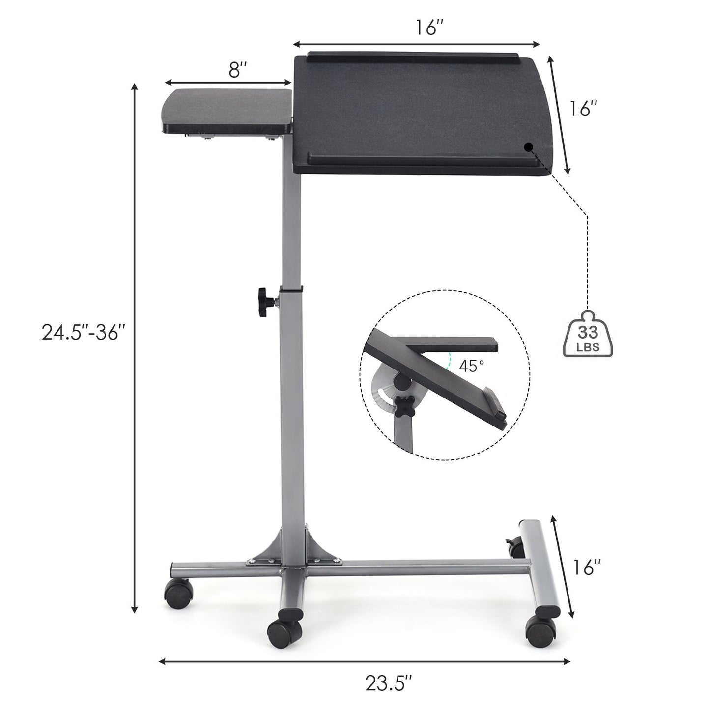 Adjustable Angle Height Rolling Laptop Table, Black - Gallery Canada