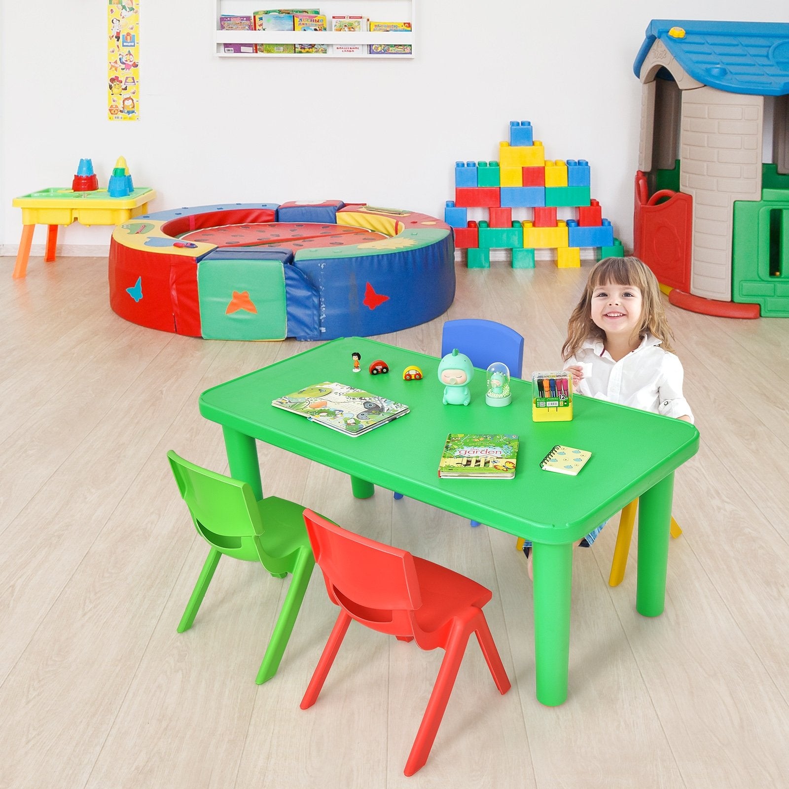 Kids Colorful Plastic Table and 4 Chairs Set, Multicolor Kids Table & Chair Sets   at Gallery Canada