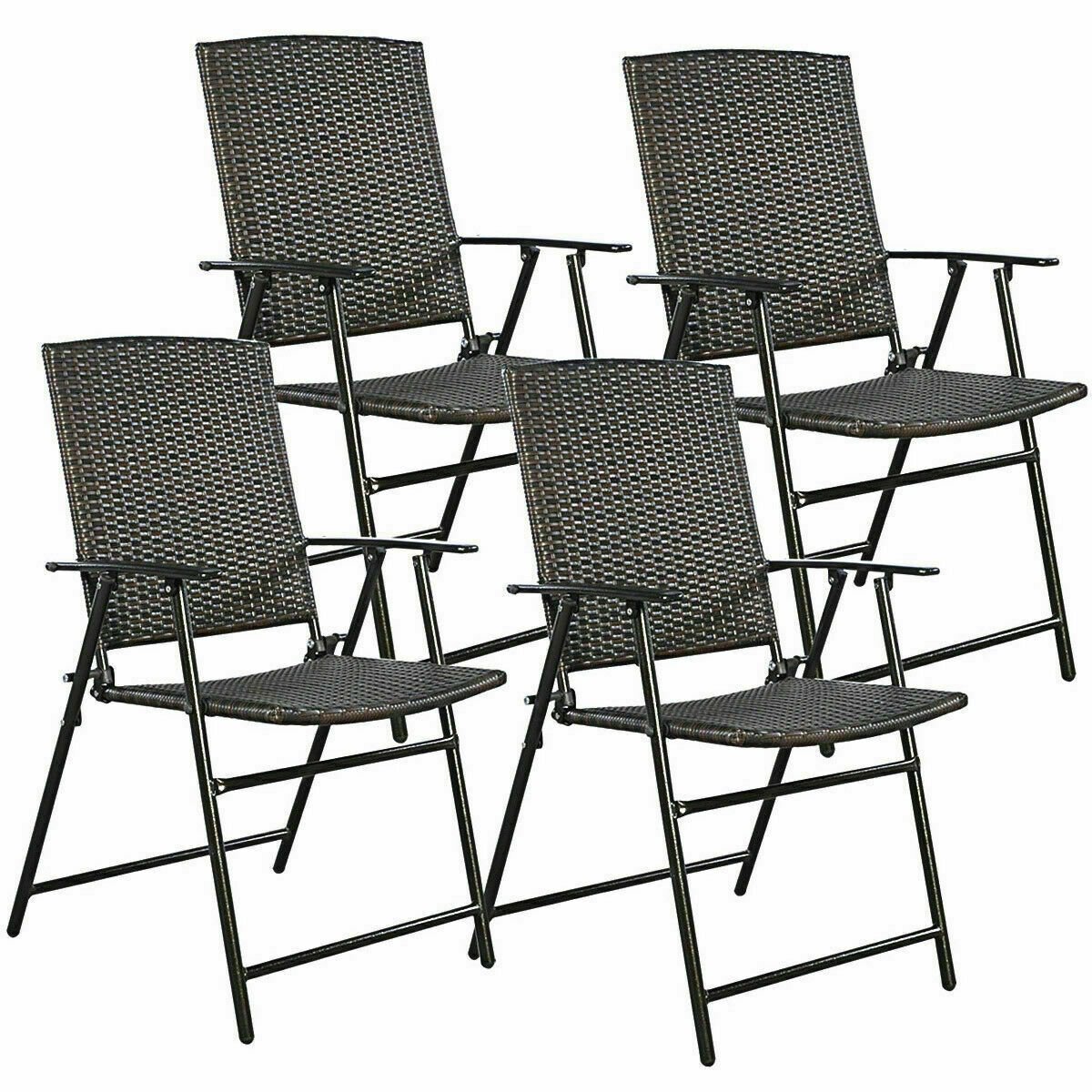 Set of 4 Rattan Folding Chairs, Brown Patio Dining Chairs   at Gallery Canada