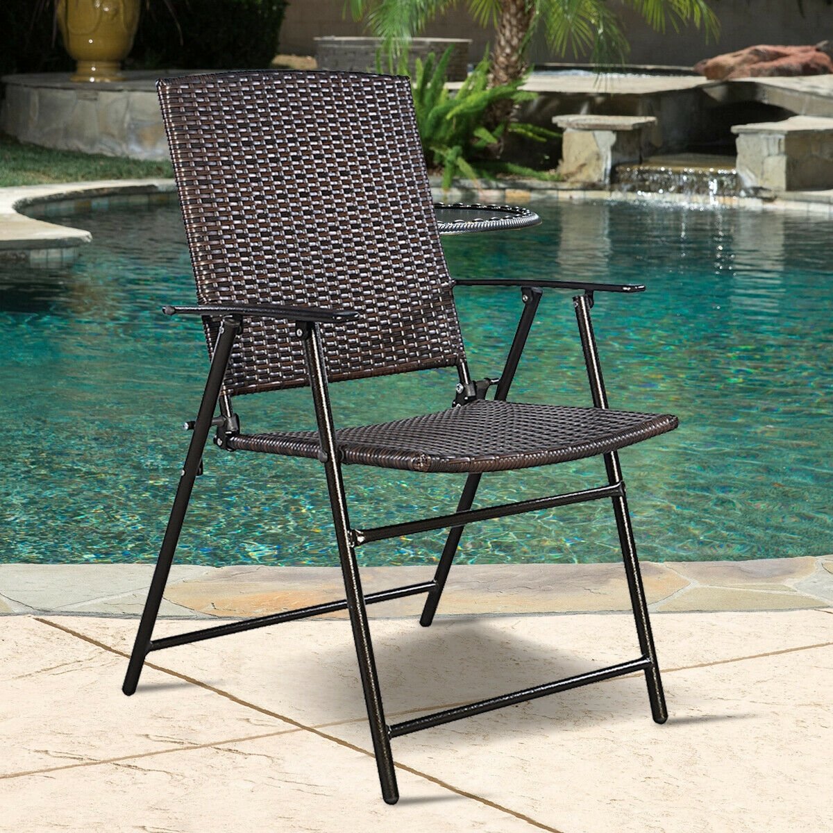 Set of 4 Rattan Folding Chairs, Brown Patio Dining Chairs   at Gallery Canada