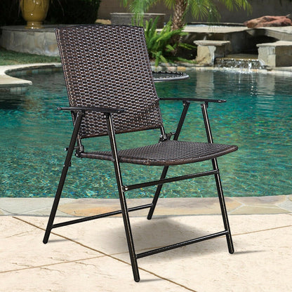 Set of 4 Rattan Folding Chairs, Brown Patio Dining Chairs   at Gallery Canada