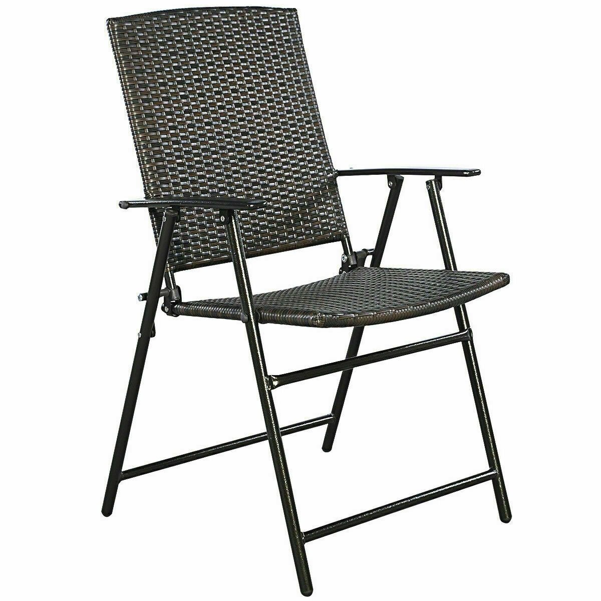 Set of 4 Rattan Folding Chairs, Brown Patio Dining Chairs   at Gallery Canada