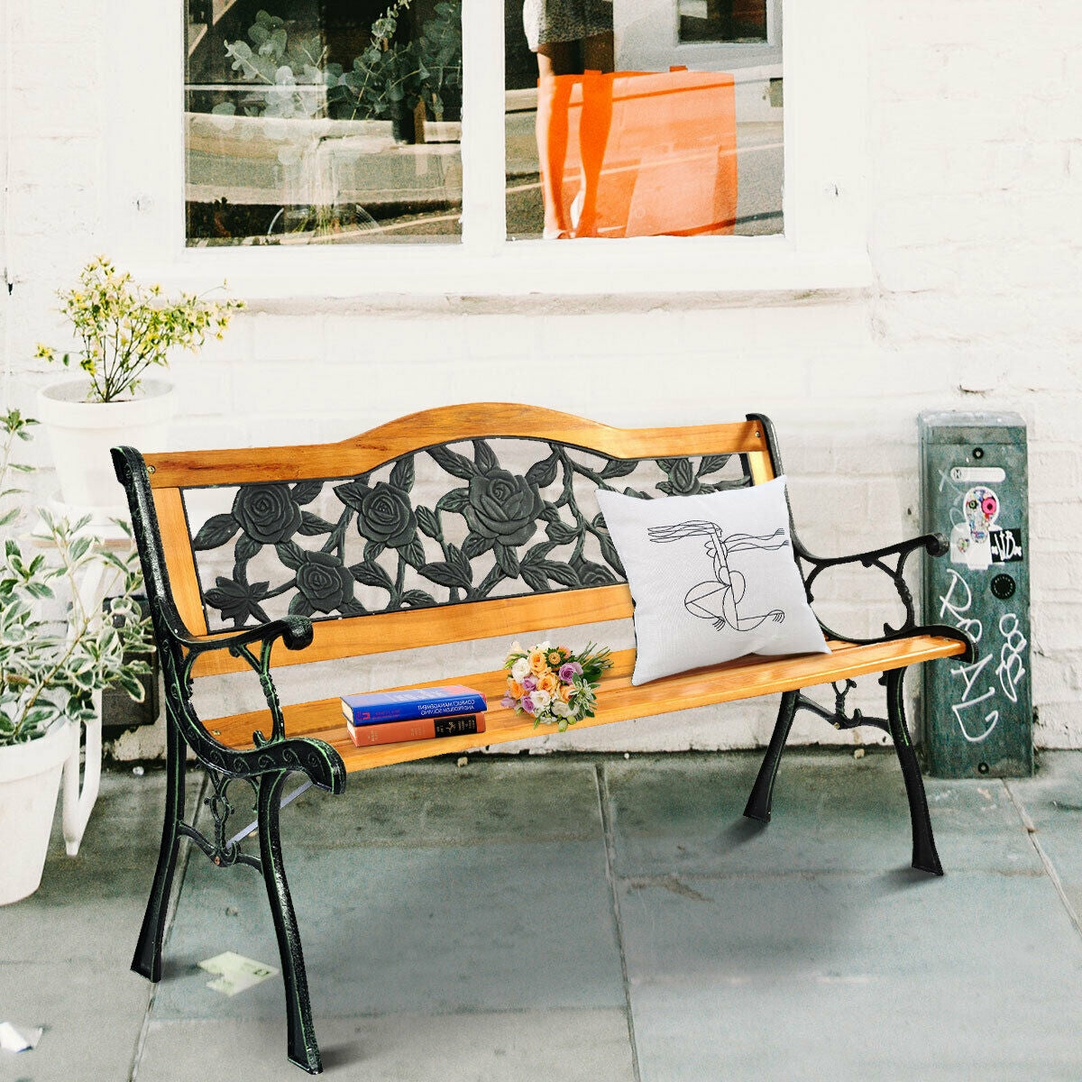 Outdoor Cast Iron Patio Bench Rose Outdoor Benches   at Gallery Canada