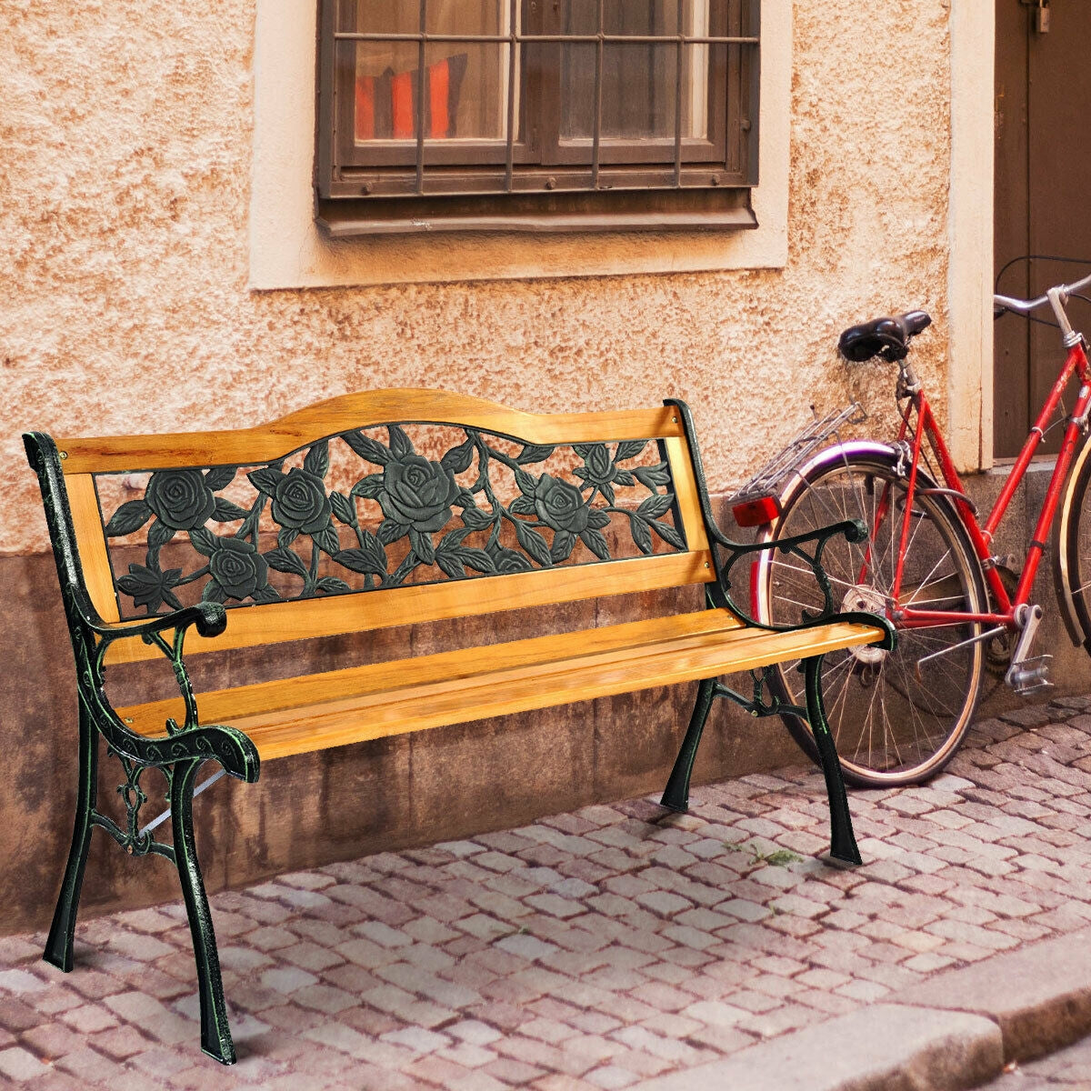 Outdoor Cast Iron Patio Bench Rose Outdoor Benches   at Gallery Canada