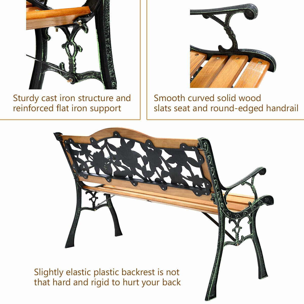 Outdoor Cast Iron Patio Bench Rose Outdoor Benches   at Gallery Canada