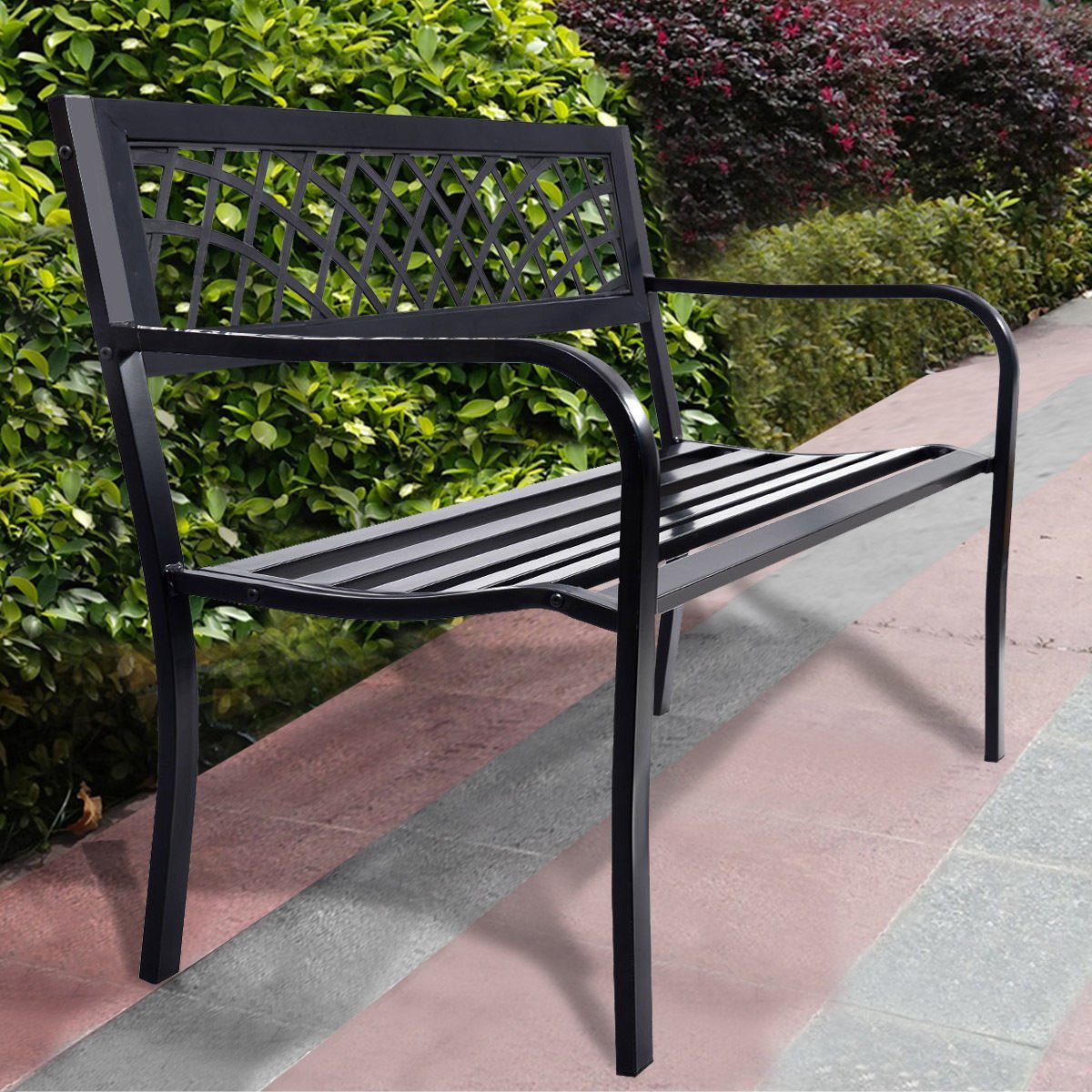 Bench Deck with Steel Frame for outdoor, Black Outdoor Benches   at Gallery Canada