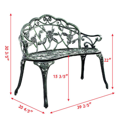 Outdoor Cast Aluminum Patio Bench Antique Rose, Green Outdoor Benches   at Gallery Canada